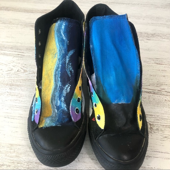 CONVERSE Hand Painted Custom Art to Wear High Top All Stars 9 Rainbow Celestial - Picture 3 of 12